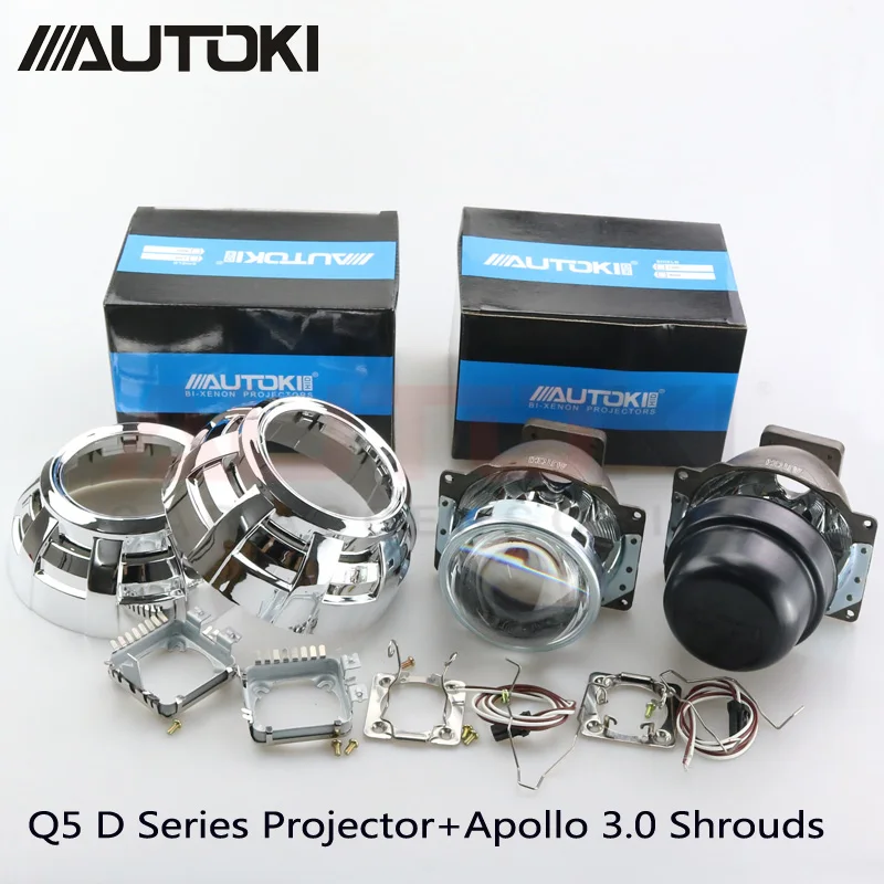 

Free Shipping Autoki 3.0inch Koito Q5 Bi-xenon Projector Lens +Apollo 3.0 Shrouds Use D1S D2H D2S D3S D4S HID Lights For Auto Re