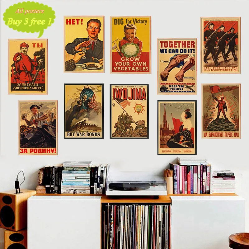 World war II Leninist political propaganda Soviet Union USSR poster Retro kraft paper wall Decorative