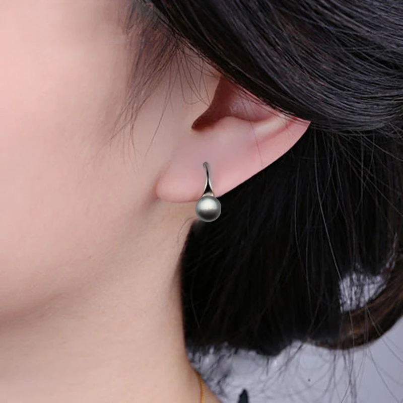 Hochzeits-Ohrringe mit grauen Naturperlen, schwarze trendige 925er Sterlingsilber-Süßwasserperlen-Ohrringe für Damen – Detail 6