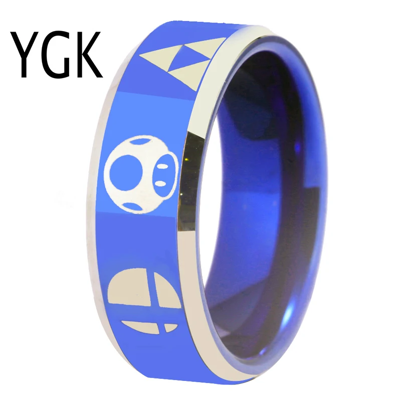 YGK Hot Sales 8MM Tungsten Wedding Band Ring For Women and Men Super Smash Bros Zelda/Metroid/Pokemon/Mario bros/Star Fox Design