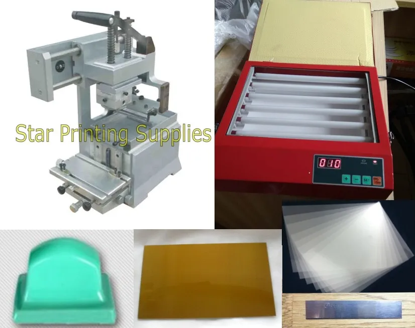 Manual Pad Printer Printing Machine + UV Exposure Polymer Plate Maker Package With Supplies