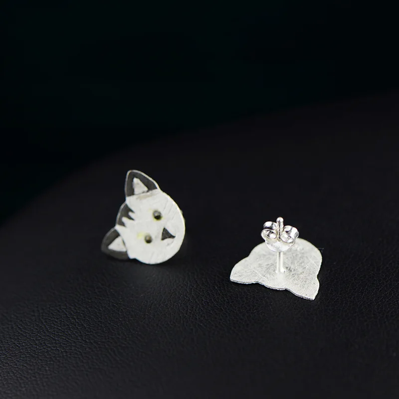 S925 silver earrings brushed cartoon cute cat boy gold-plated craft creative personality silver earrings