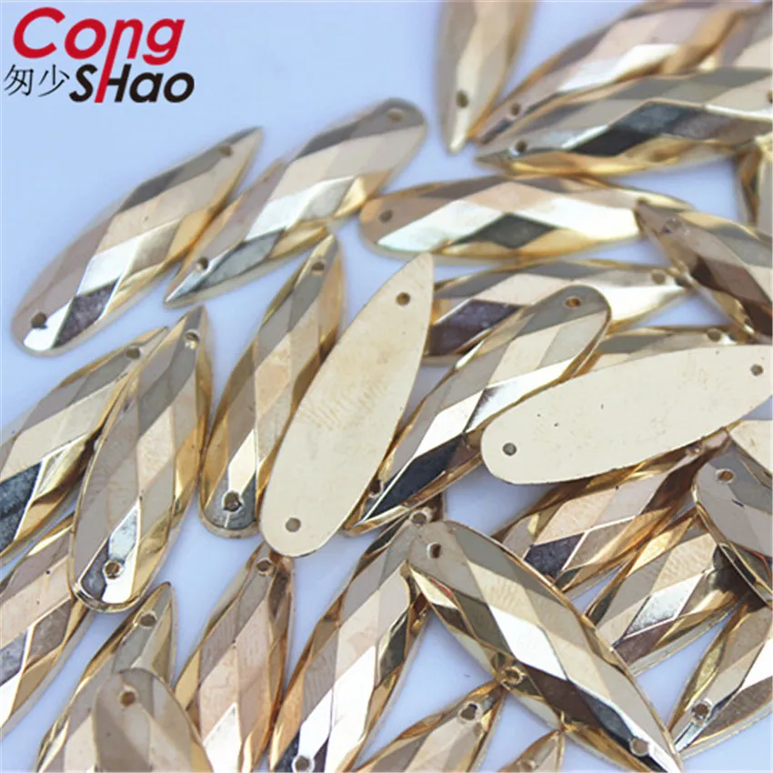 Grande Formato 100Pcs 8*28mm Cuce Su Oro Appliques Del Rhinestone di Goccia di Cristallo Strass Flatback Cucire Pietre Acriliche per il FAI DA TE