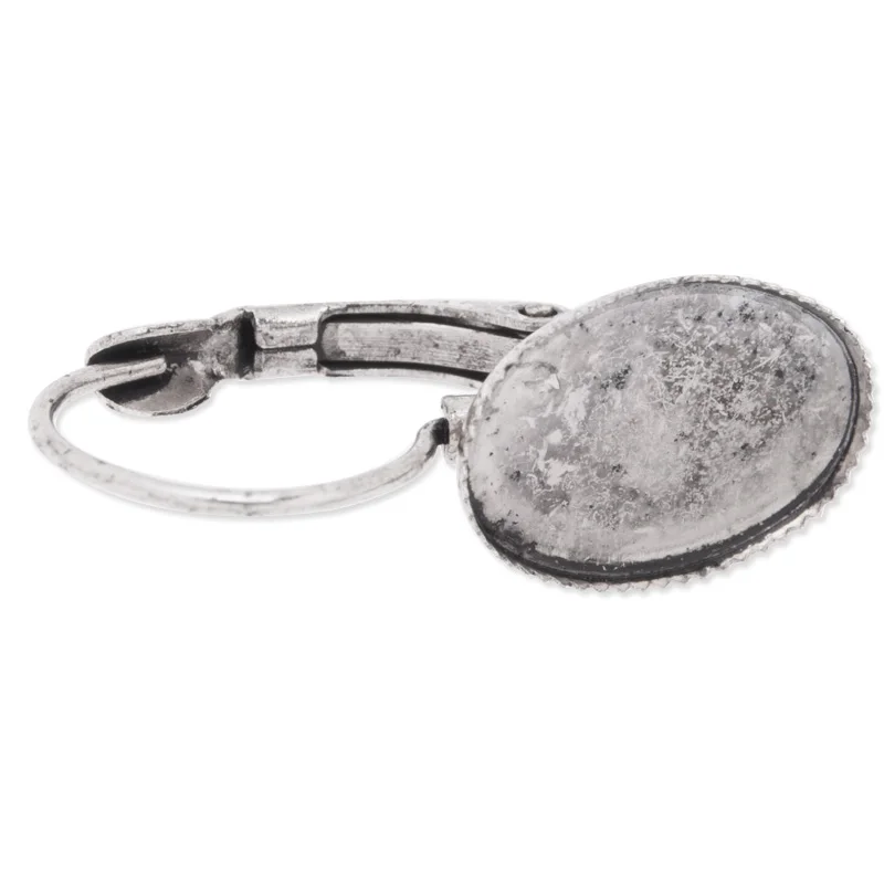 

10x14mm Antique Silver Plated Oval Brass French Lever Back Earrings Blank,fit 10x14mm glass cabochons;sold 50pcs/lot-C3697