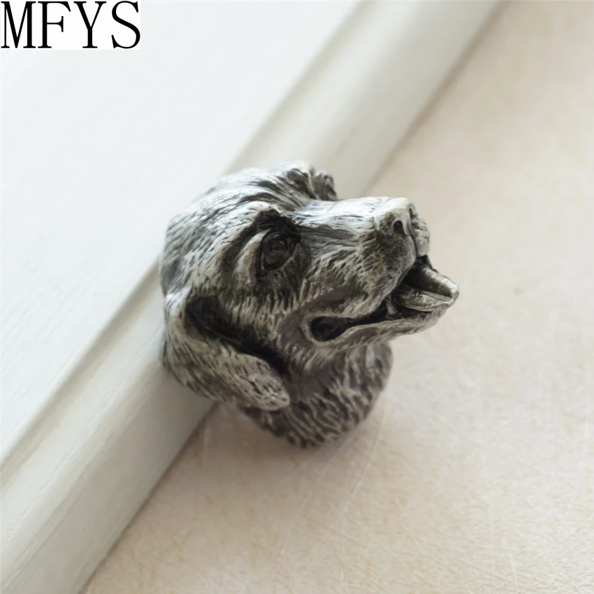 MFYS Dog Shape Antique Sliver Cabinet Knobs and Handles Retro Wardrobe Closet Pulls Animals Head Creative Furniture Hardware