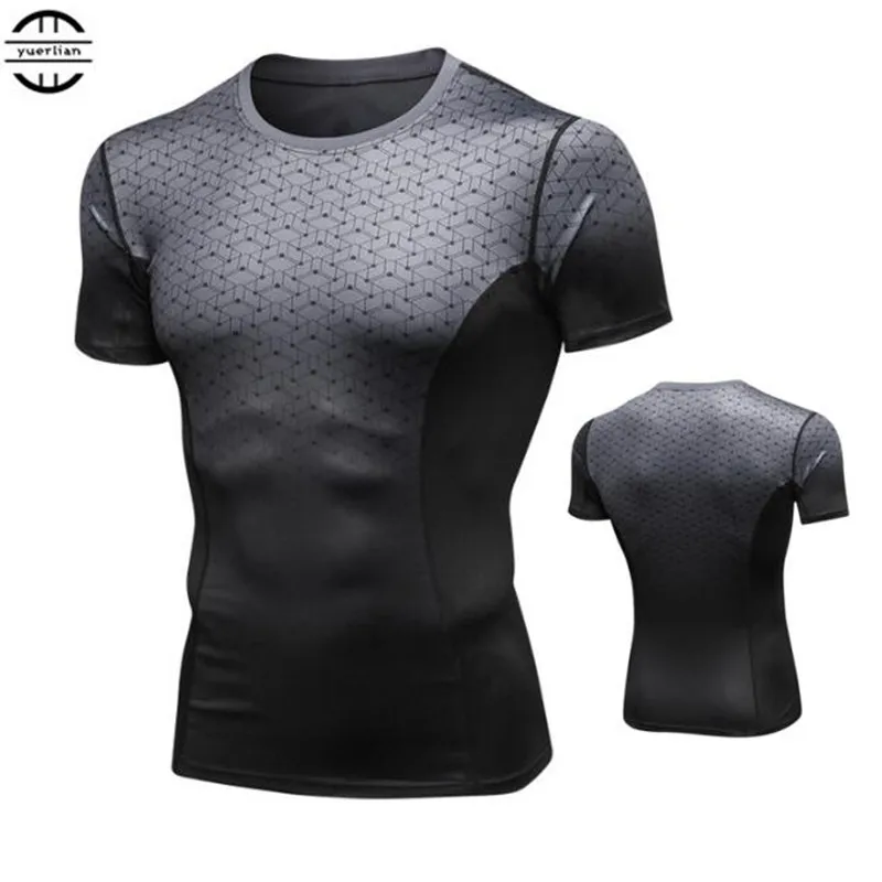 

10p Men Wicking&Quick-Dry T-Shirt,High Elastic Tight Slim Breath Short Sleeve Top,Sporting Fitness Gradient Color O Neck Shirts