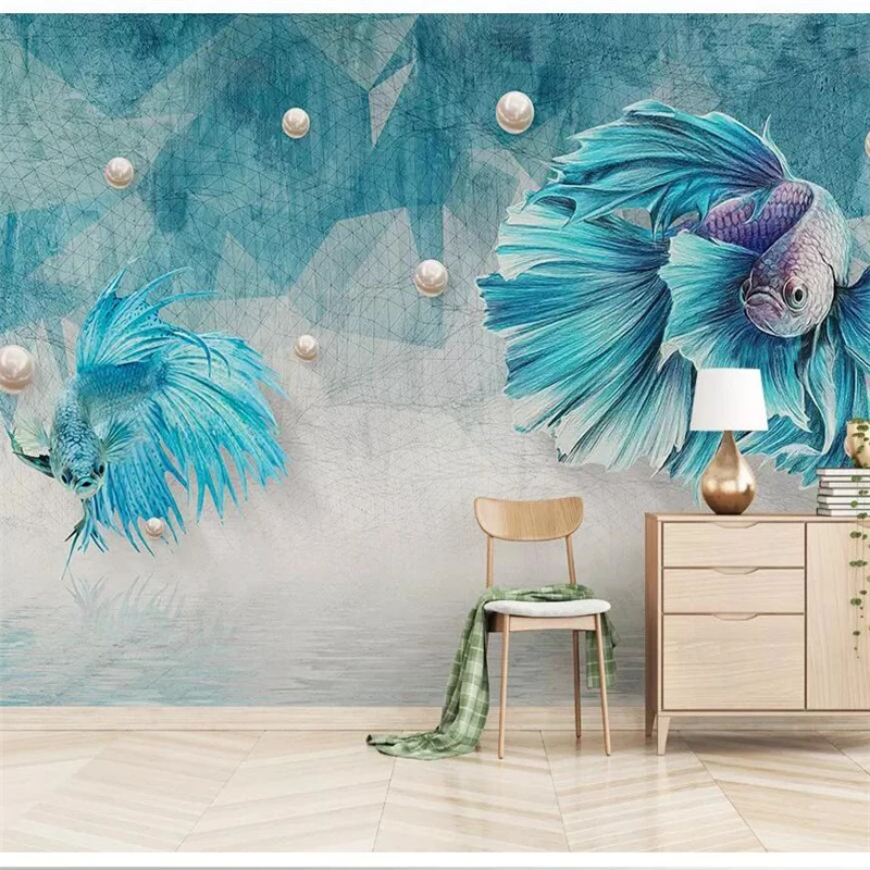 

wellyu Custom wallpaper 3d photo murals dark blue abstract lines guppies jewels background wall papers home decor 3d wallpaper