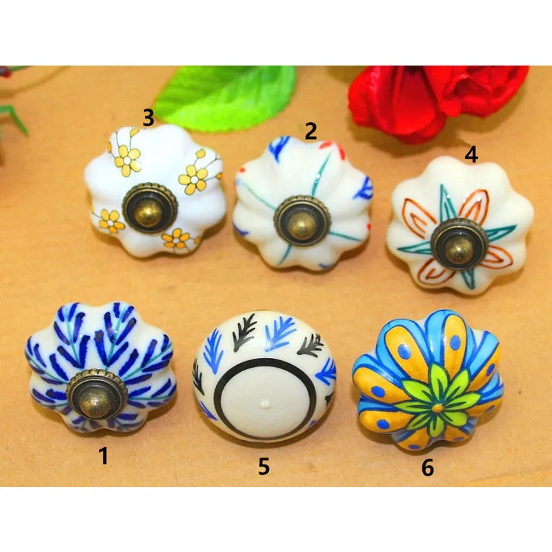 Vintage Furniture Handle Flower Head Ceramic Knobs and Handles,Antique Door Handle Cupboard Drawer Kitchen Pull Knob,40mm,1PC