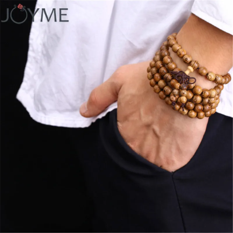 108 Wooden Beaded Bracelet Men Wenge Prayer Beads Tibetan Buddhist Mala Rosary Bracelets For Women  Wood pulsera hombre Jewelry