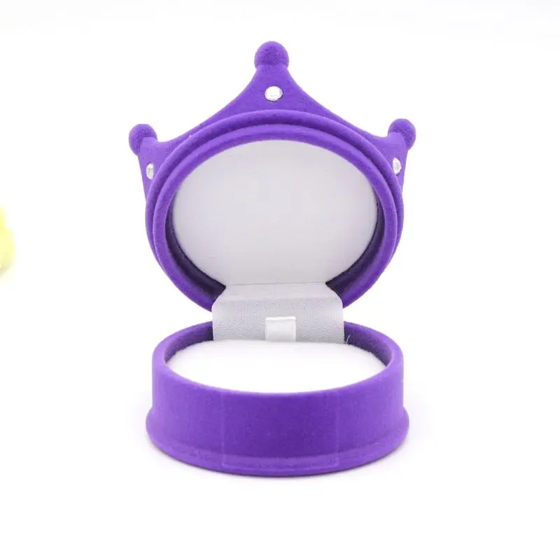 1 Piece Crown Shape Lovely Velvet Rhinestone Wedding Engagement Ring Box For Earrings Jewelry Display Gift Box Holder