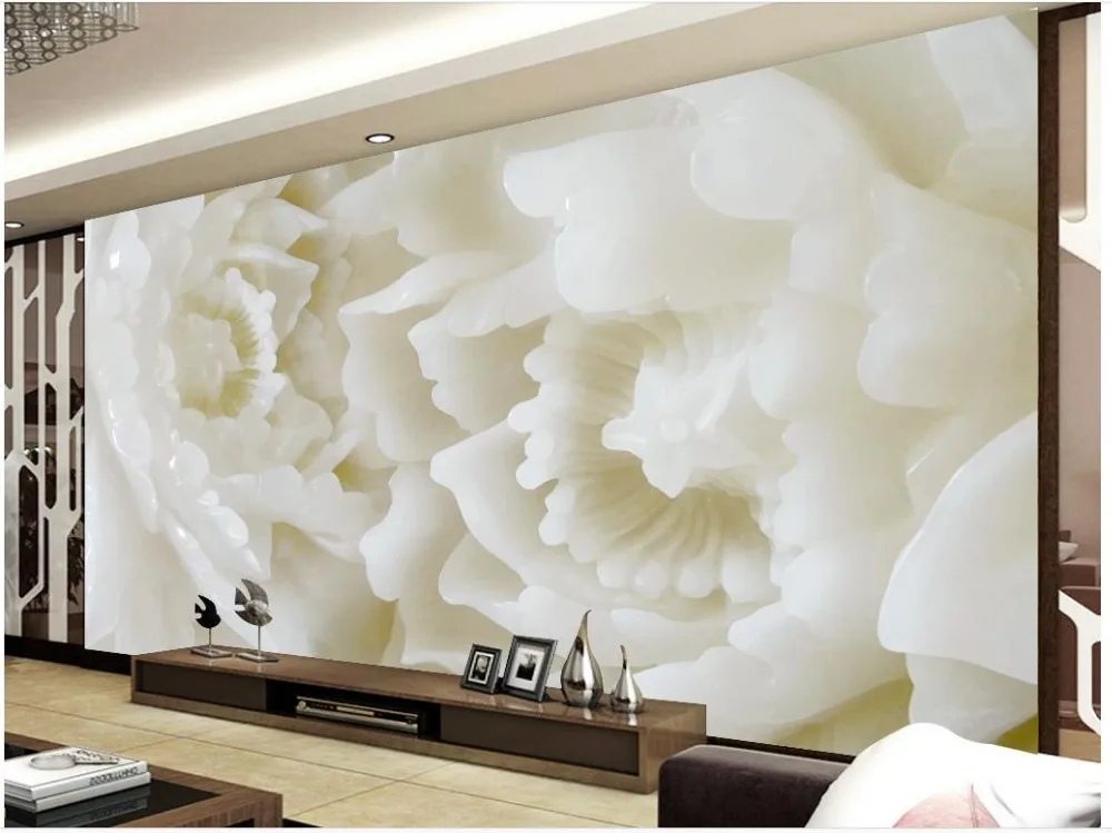 

3d wallpaper for room Jade carving peony mural room modern wallpaper custom 3d wallpaper