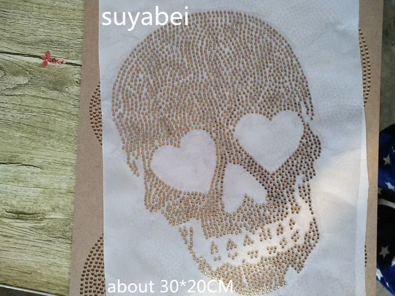 

2pc/lot Big skull sticker products fixing rhinestones hot fix rhinestone transfer motifs iron on design rhinestone appliques