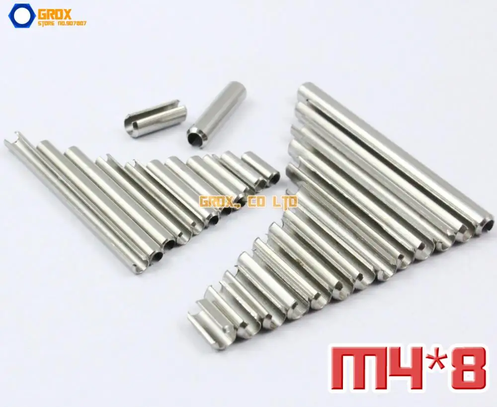 100 Pieces M4 x 8mm 304 Stainless Steel Slotted Spring Tension Pin Sellock Roll Pin