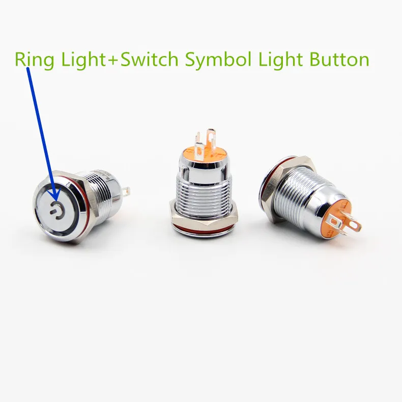 

1PCS/ YT1770B Hole Size12mm Metal Self-locking Push Switch 5-24V 5 Colors Ring Light+Switch Symbol Light/cambered surface button