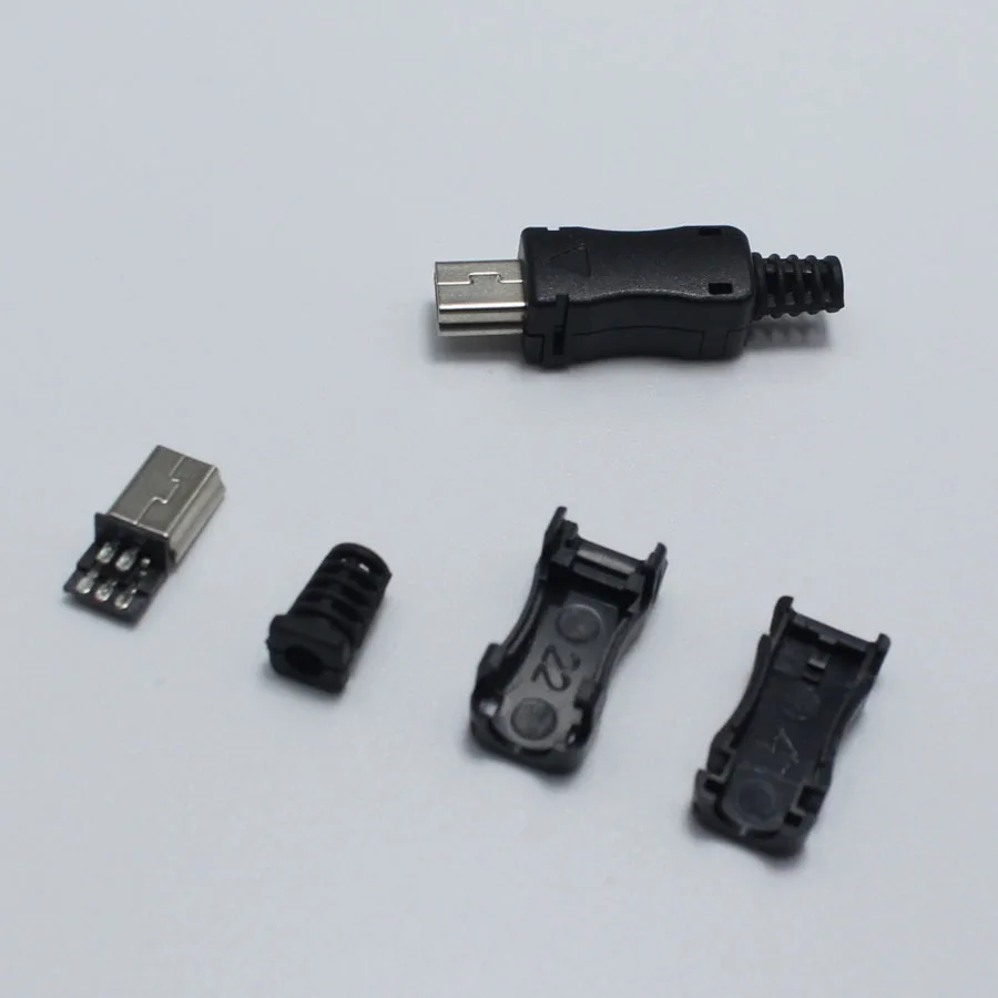 10pcs DIY OTG Mini Type B USB 5Pin Welding Male Plug Connector 4 in 1 Connector Adaptor Black