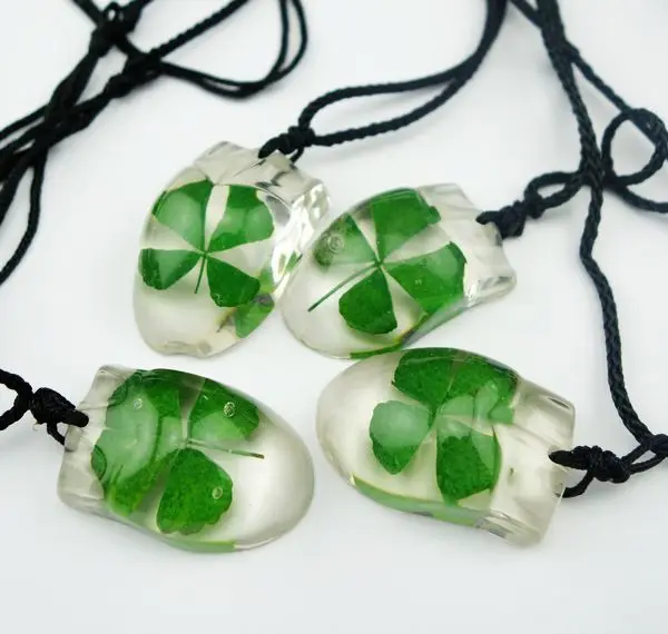 20 pcs real green shamrock jewelry mouse design four leaf clover pendant