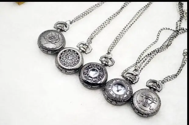 Wholesale 10 PCS mini Mix black One piece roses quartz hours woman girl gift pocket watch MBP258