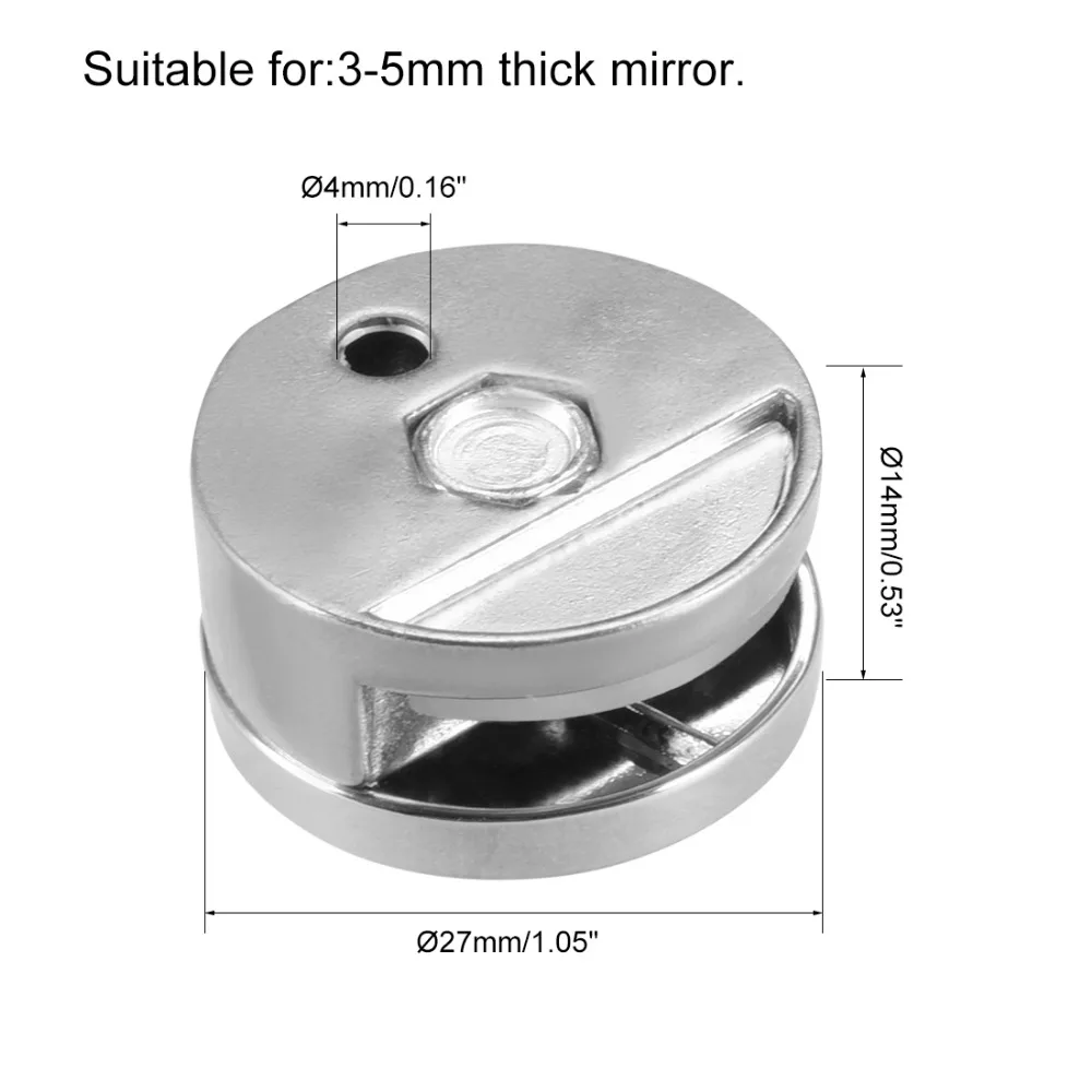 Uxcell 4 pcs di Alta Qualità Rotonda di Vetro Pinze Morsetti Specchio Pinze Supporto per 3-5mm 6-7mm di Spessore Specchio Cromo Lucido In Lega di Zinco