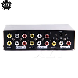 High Quality 4 Port 1 x 4 AV Video Audio Splitter 3 RCA with Metal Housing 1 in 4 out for DVD HDTV With power adpater US/EU plug