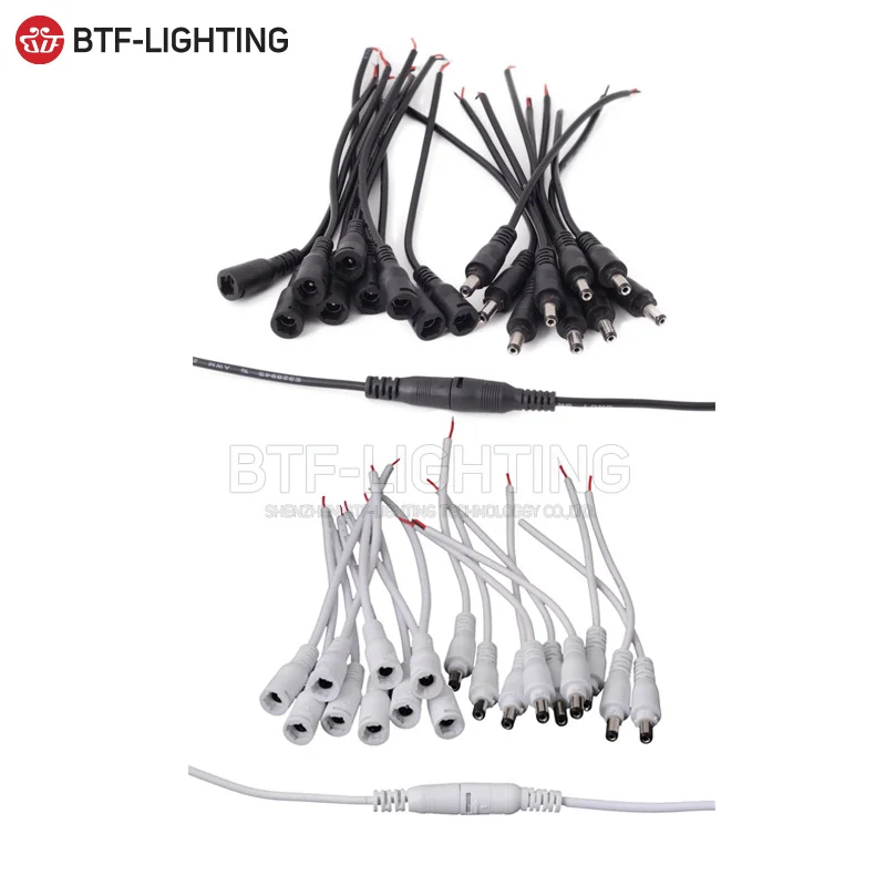 5 pairs DC Connectors with Lock Buckle White/Black 15cm length wire, DC 5.5 x 2.1mm Male Female jack for power supply