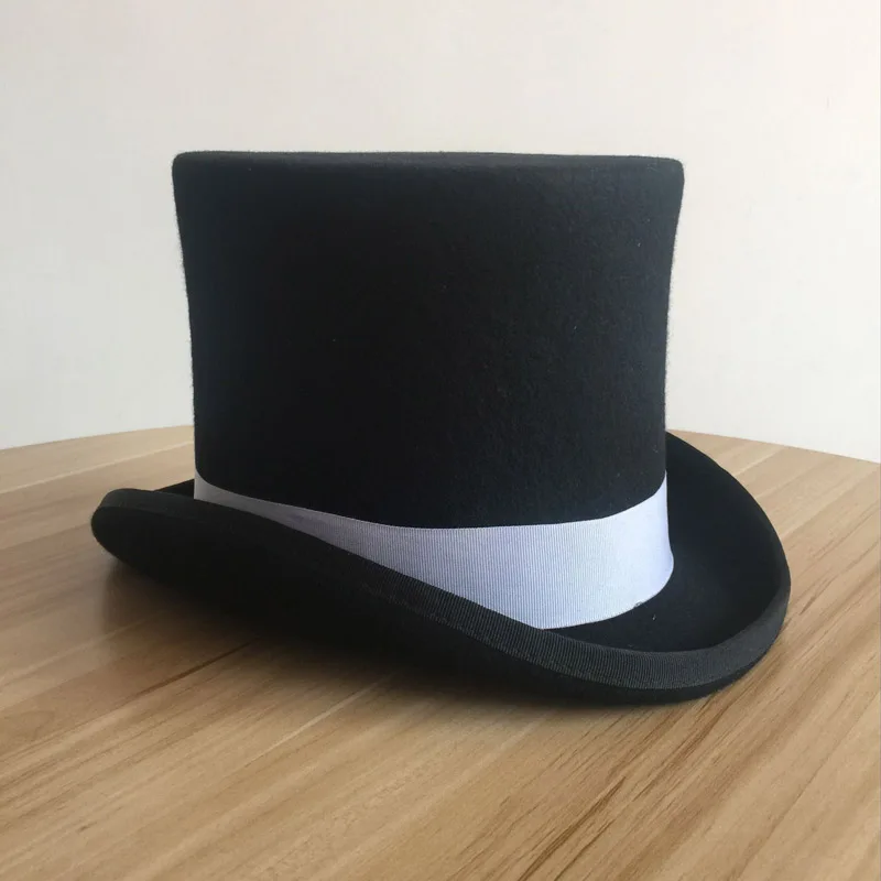 4.5 inch and 7 inch  Wool Felt Top Hat with grey grosgrain/ Victorian Steampunk Hat / Cylinder Hat/ Stove pipe Hat /Topper