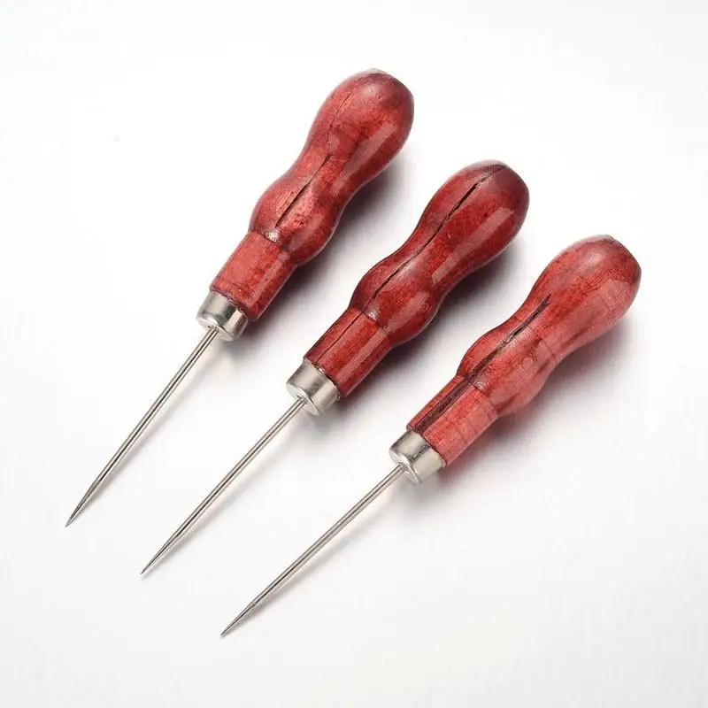 Stainless Steel Bead Awls Tools for Jewelry Making DIY with Wood Cover CoconutBrown, 125x20mm, Pin: 1~1.9mm