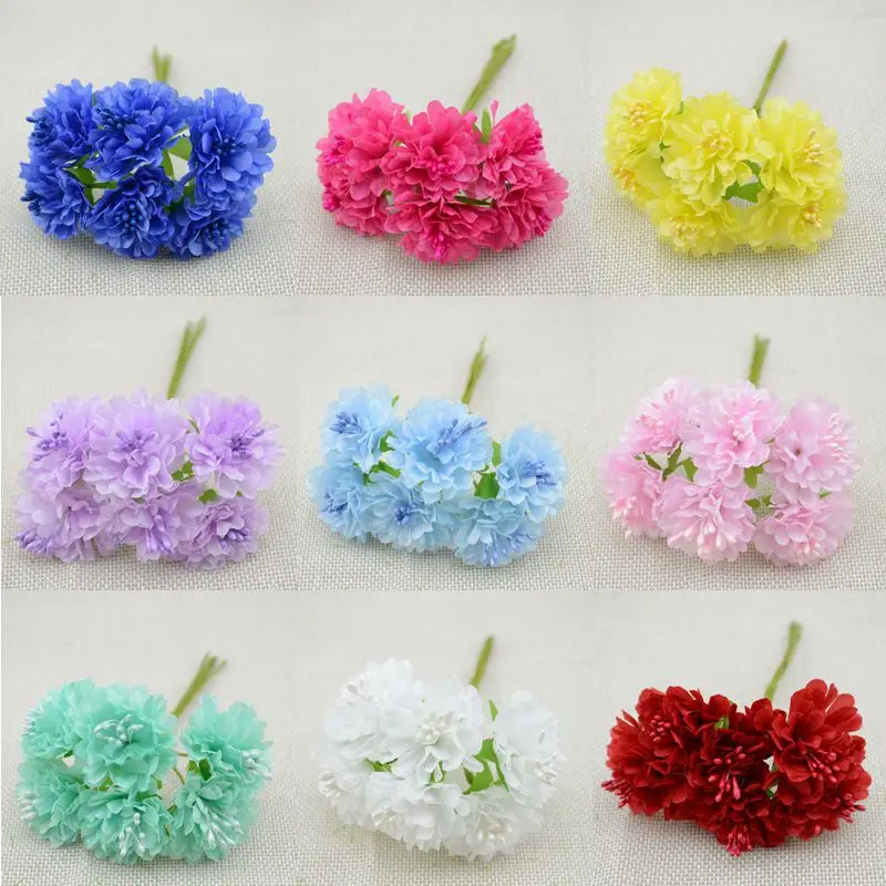 72pcs Silk Artificial Stamen Bud Bouquet Flowers Vase for Home Garden Wedding Car Corsage Decoration Crafts DIY Gift Fake Plants