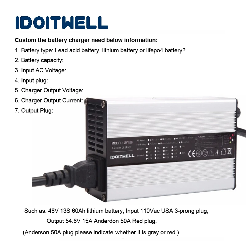 Customized 600W series 12V 25A 24V 20A 36V 12A 48V 10A 60V 7A 72V 6A battery charger for Lead acid or Lithium or LifePO4 battery