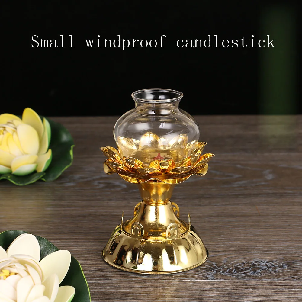 Çin Budist Budizm Malzemeleri Alaşım Şamdan Lamba Tutucu Rüzgar Geçirmez Şamdan Noel Süslemeleri Ev için