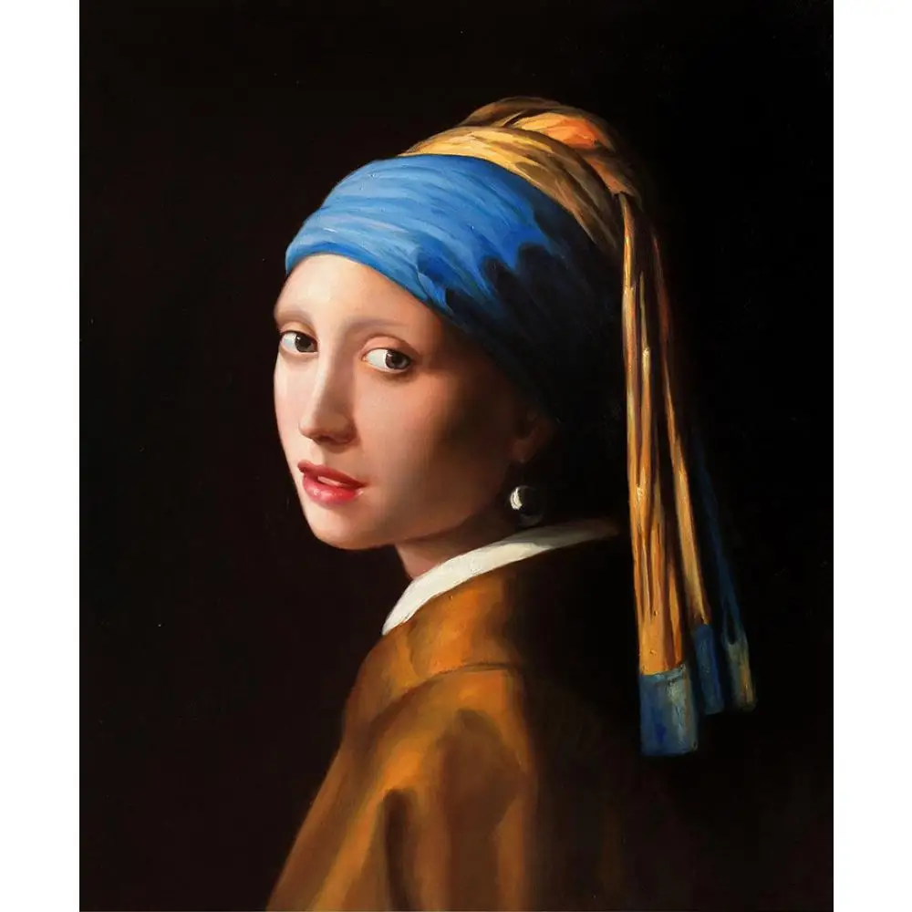 

Handmade Classical Canvas Art Painting Girl with Pearl Earring Johannes Vermeer Famous Portrait Woman Artwork Lobby Hotel Decor