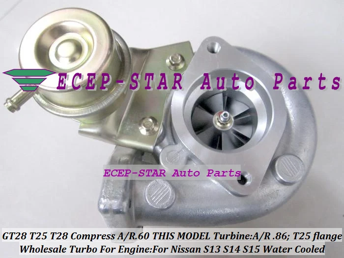 T25 T28 T25T28 T25/T28 T25/28 Water Cooled Turbo For Nissan S13 S14 S15 CA18DET 1.8L SR20DET 2.0L T25 Comp AR.60 Turbine .86 A/R