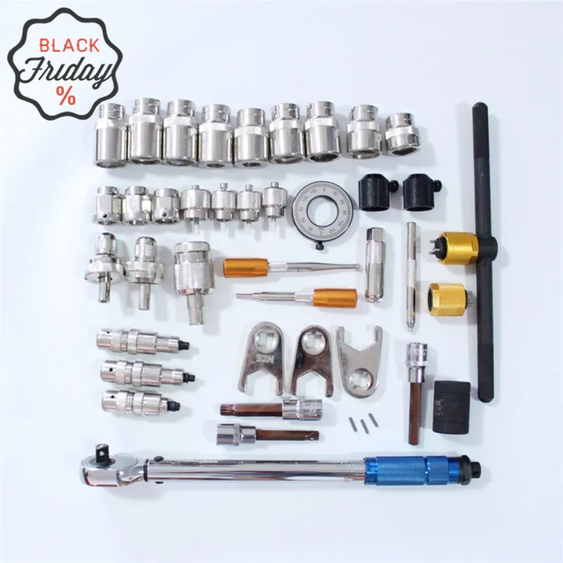 Common rail injector nozzle decomposition tool 38 sets, electronic control injector decomposition tool with torque wrench