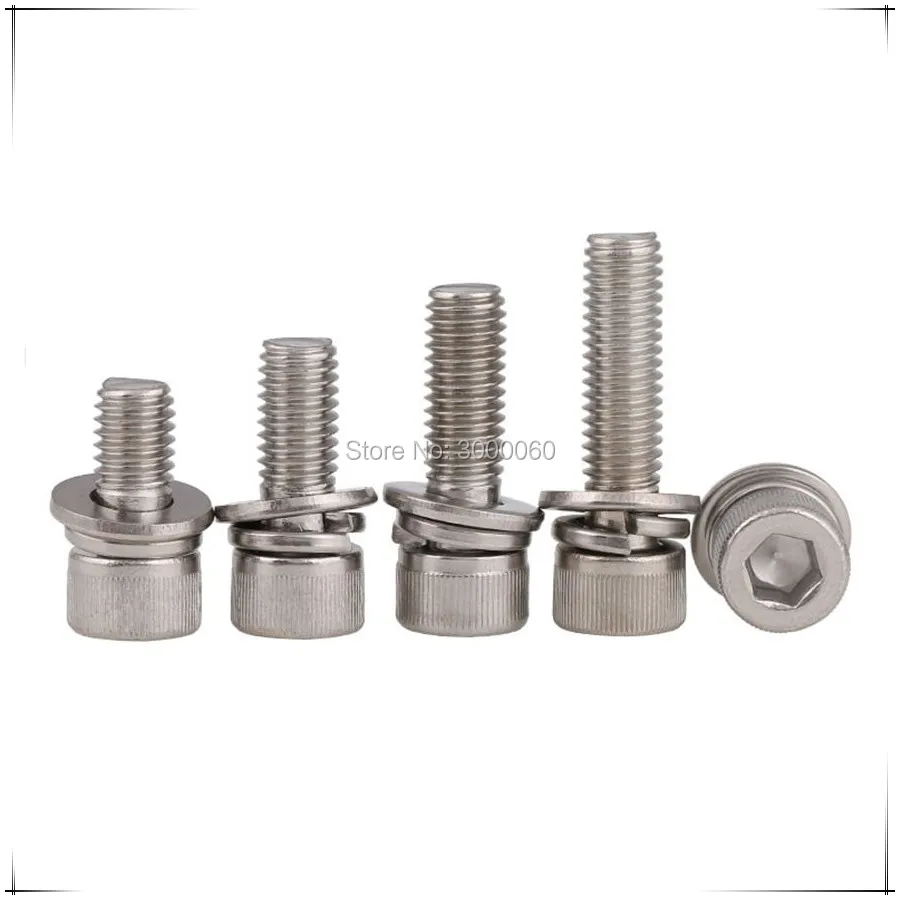 Tornillos mM4 Medidas Stainless Steel 304 Socket Head Cap Sem Screw With Spring Flat Washers Assembed 200pcs/lot