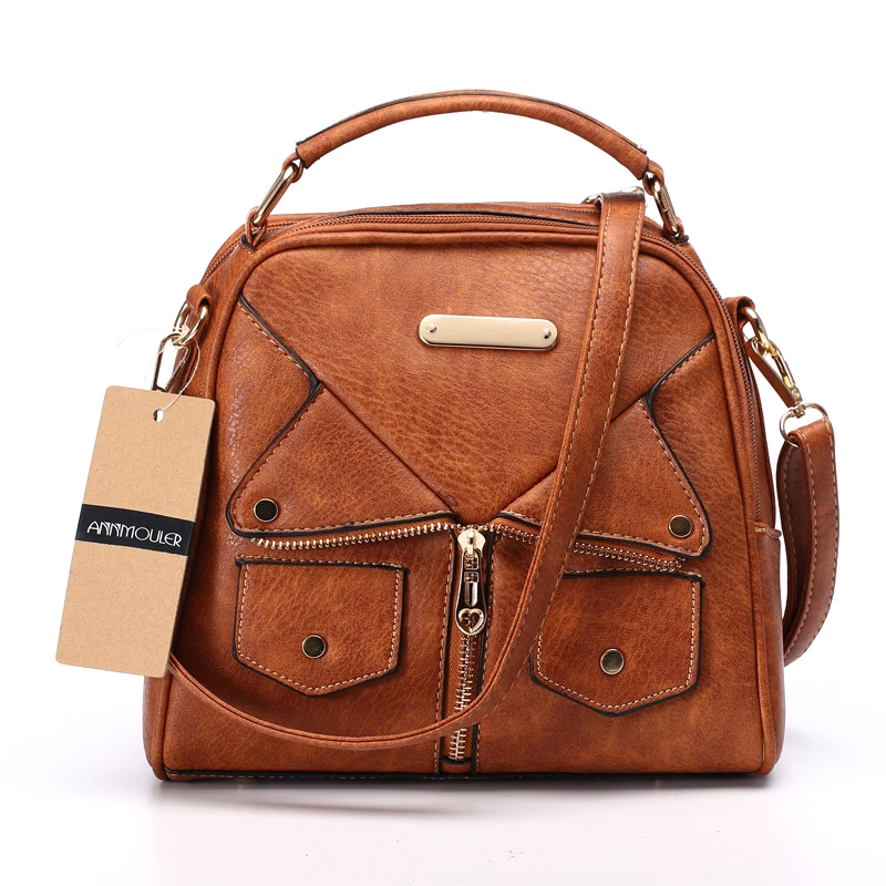 Annmouler Brand Women Messenger Bag Female Double Zipper Handbag Pu Leather Fashion Ladies Shoulder Bag Women Crossbody Bag