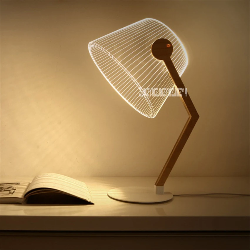 

New Innovative 3D Vision Light Learning Reading Table Lamp Wooden Stand Table Lamp Acrylic Board Creative LED Light 110-240v 5W