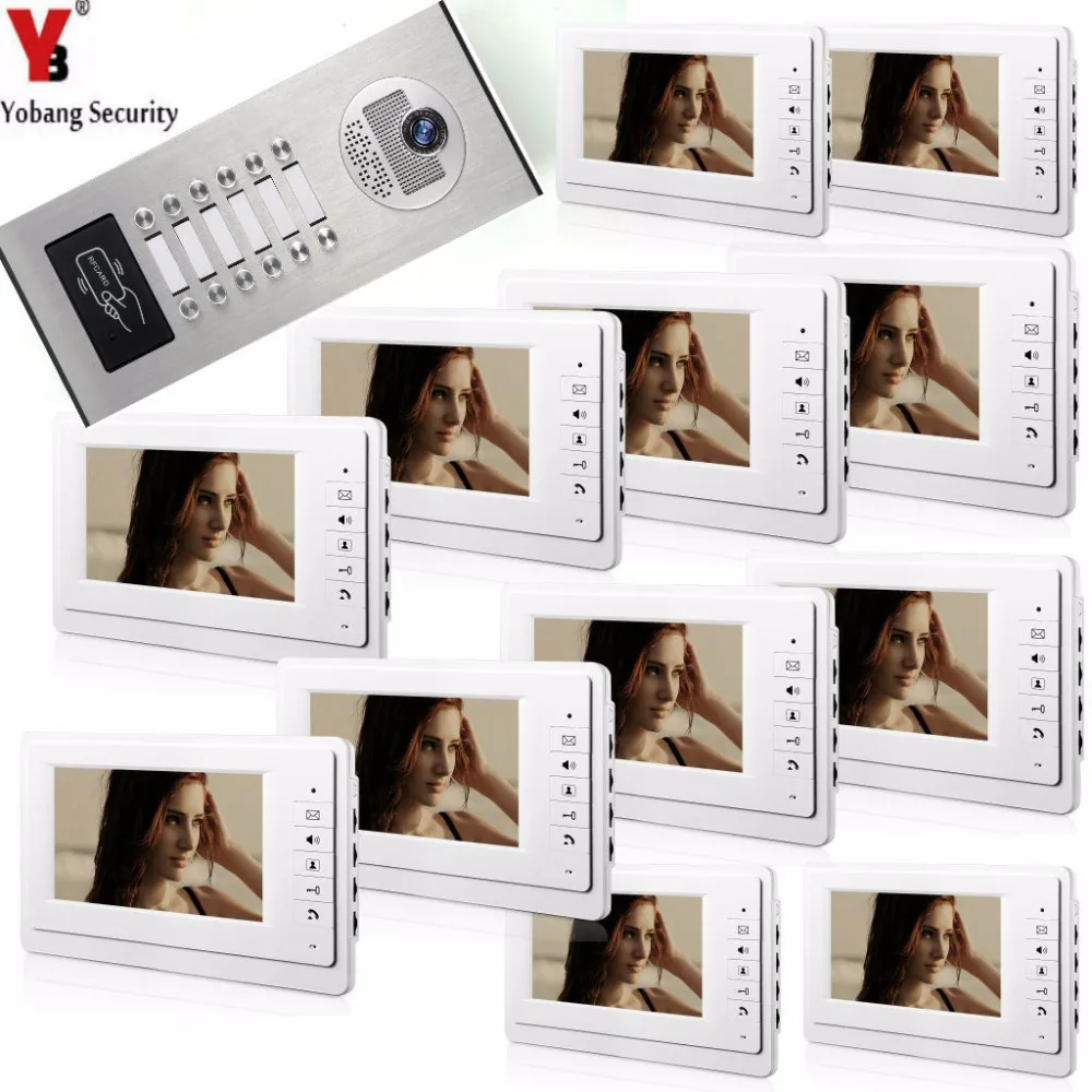 Yobang Security Apartment Intercom System Video Intercom Video Door Phone Kit HD Camera 7 Inch 12pcs Monitor