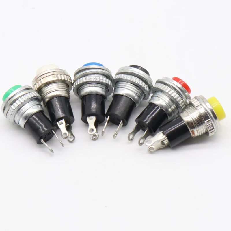 6pcs Black/Green/Yellow/Blue/White/Red OFF-Momentary ON 0.5A 250VAC Remote Control Push Button Switches 10mm