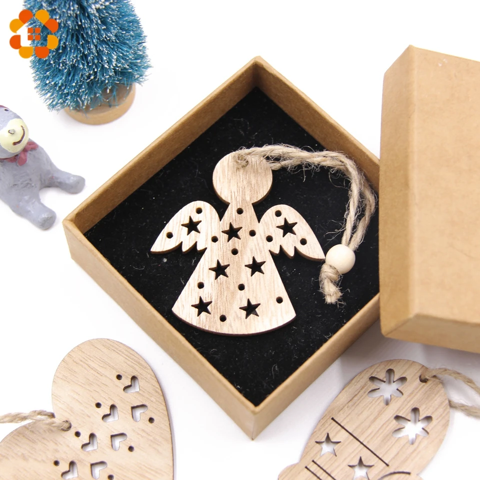 10PCS Lovely Vintage Christmas Wooden Pendant Ornaments DIY Wood Crafts Kids Gift Xmas Tree Ornament Christmas Party Decorations