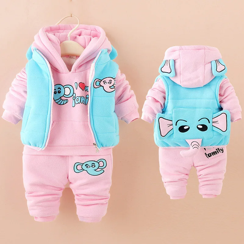 winter baby clothes sets thick Keep warm fashion cotton Dinosaur boy girl Plus thick velvet 3PCS kid clothes suits clothing