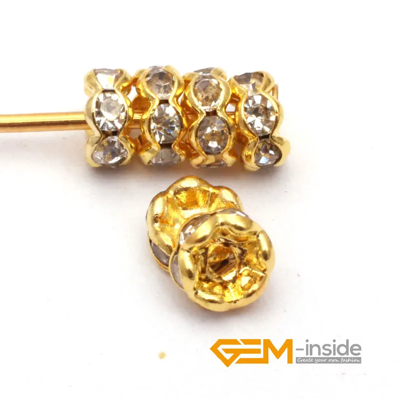 

100 PCS To Sale 4mm 6mm 8mm 10mm Gold Color Crystals Spacer Rondelle Rhinestone Loose Beads For Jewelry Making