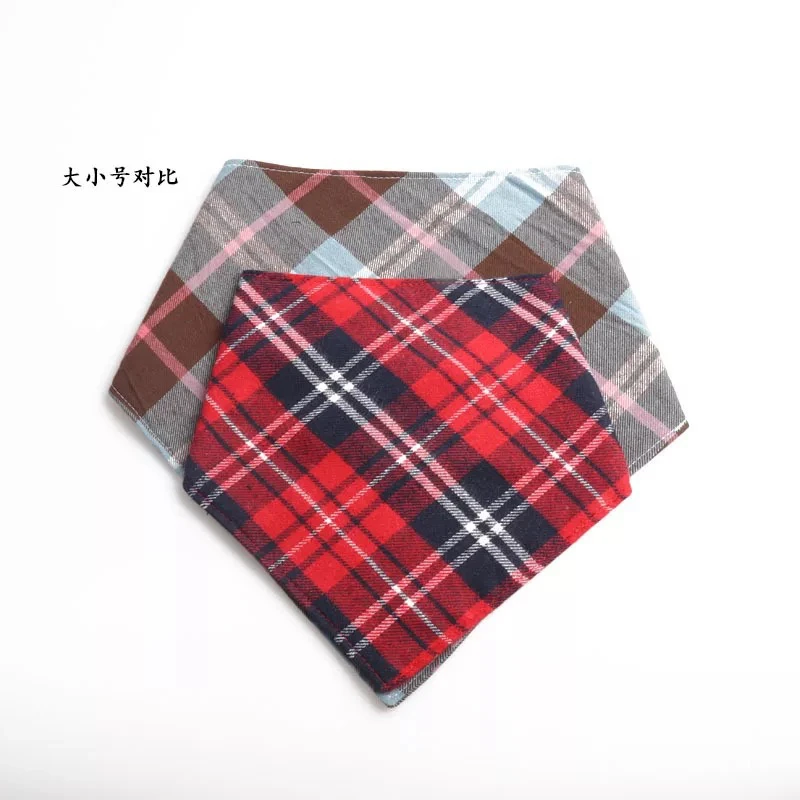 Pet Bibs Saliva Towel Neckerchief Triangular Towel Cotton Lattice Triangular Scarf