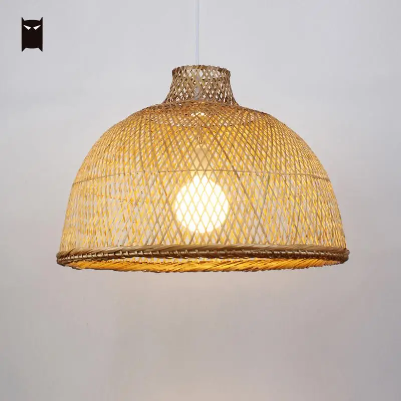 53cm Bamboo Wicker Rattan Balcony Light Pendant Hanging Lamps for Dining Room Rustic Vintage Asian Industrial Retro Lighting E27