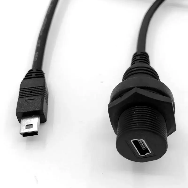 Mini USB 2.0 Panel Mount Connector IP67 Waterproof Cable 1m 3ft Mini-USB Male to Female Extension cord cables Water Proof