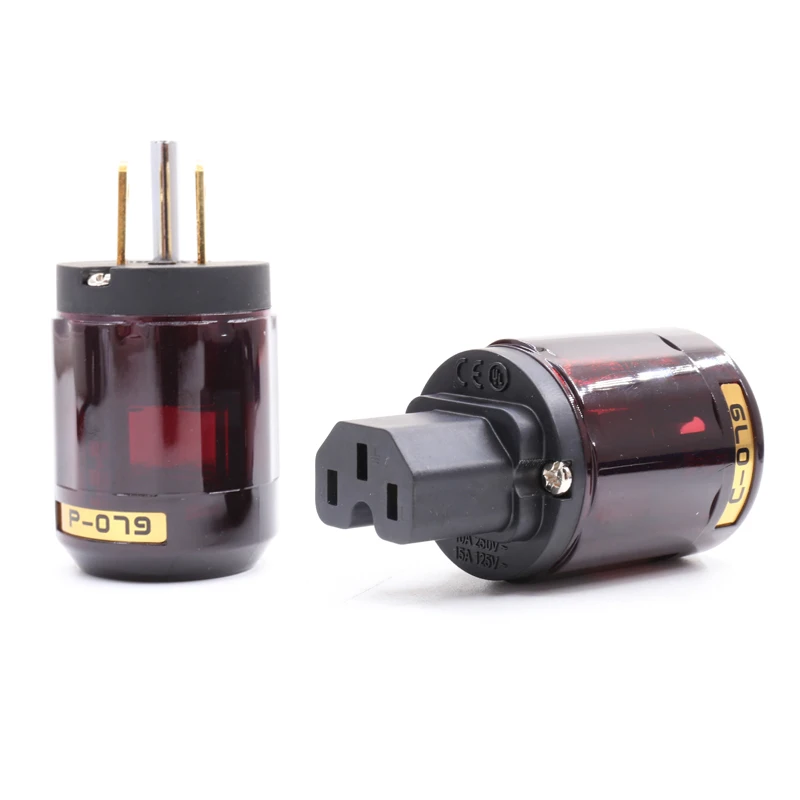 オーディオコネクタおよびオーディオ用の1ペアのP-079金メッキのUS電源プラグ,DIY電源ケーブル用のC-079