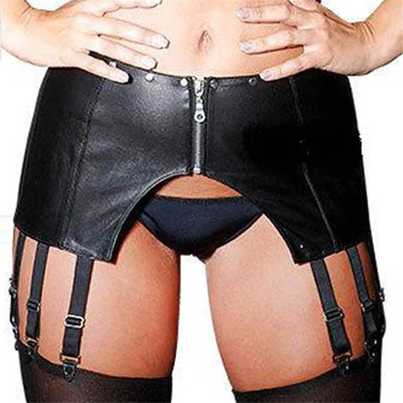 

Vinyl Leather Fetish Hot Pants Women Sexy Front Zipper Open Crotch Leggings Erotic Club Wear Pole Dance Leather Underwear