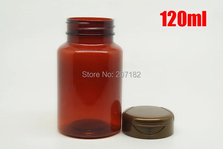 100Pcs 120Ml โปร่งแสง Amber สีขวดพลาสติก PET สำหรับยา/Pharmacys/เม็ด/แคปซูล/เม็ดแอมเบอร์พลิกหมวก