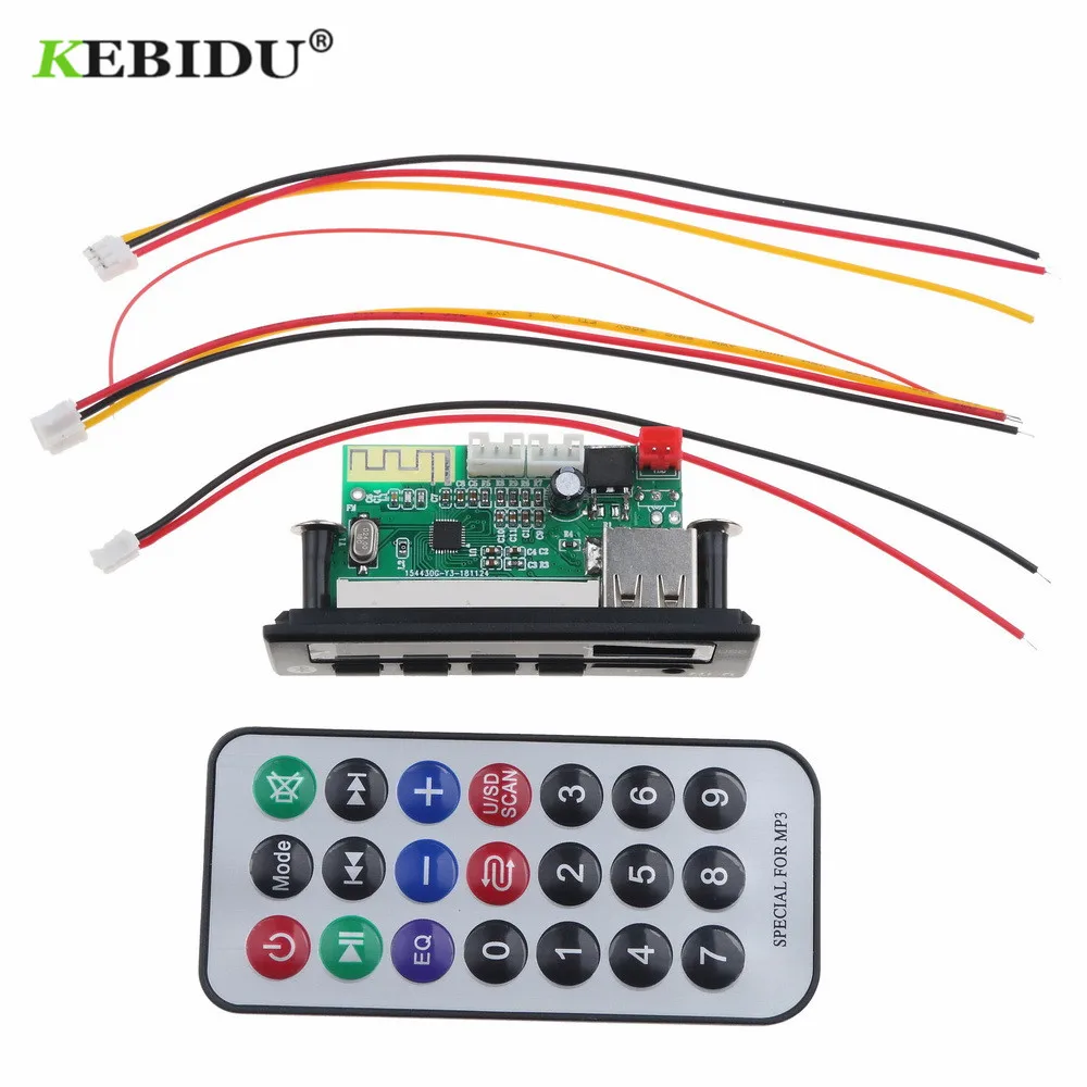 KEBIDU Bluetooth5.0 MP3 WMA WAV Decoder Board 5V 12V Wireless Audio Module Color Screen USB TF FM Radio For Car accessories