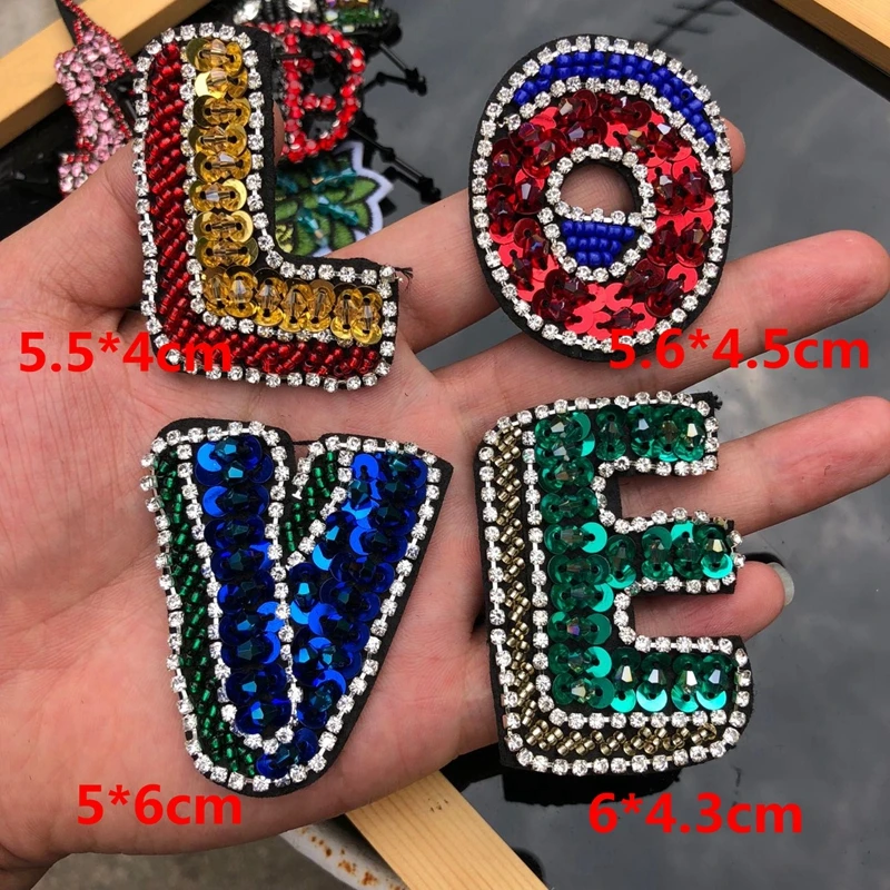 3D Handmade Rhinestone Beaded Lightning Patches LOVE Sew On Sequin Patch For Clothing Beading Applique Pineapple Patch