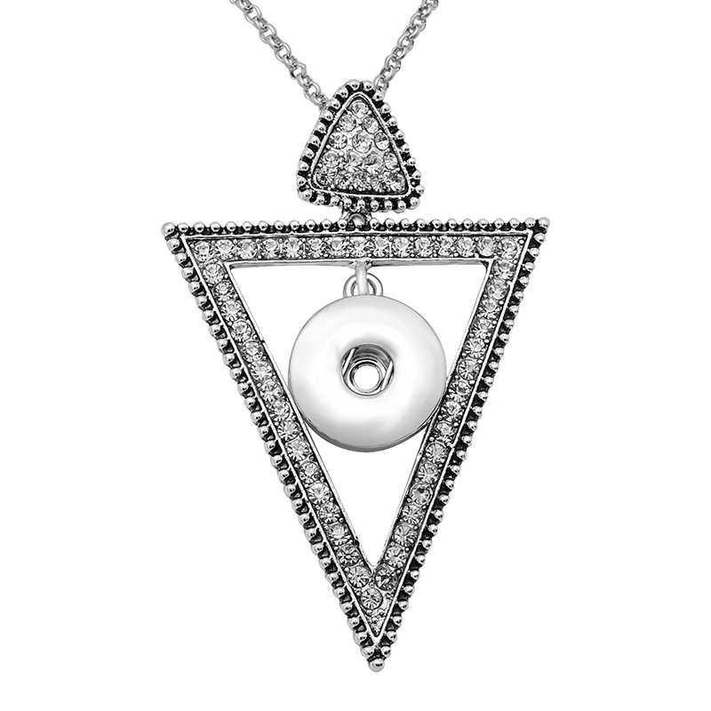 New triangle round Oval crystal snap pendant necklace fit 18mm snap buttons Wholesale XL0116 Gift DIY jewelry