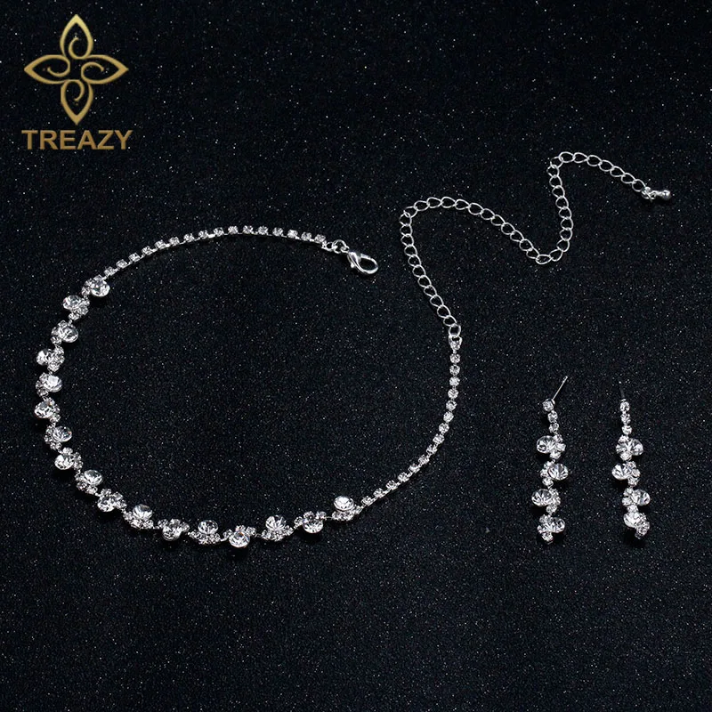 TREAZY Bridal Bridesmaid Jewelry Sets for Women Rhinestone Crystal Choker Necklace Earrings for Wedding African Jewelry Set